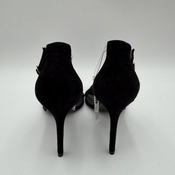 Stuart Weitzman Nudistcurve Superglam Heels Black Women Size 7.5B Crystal Fringe - Picture 6 of 8
